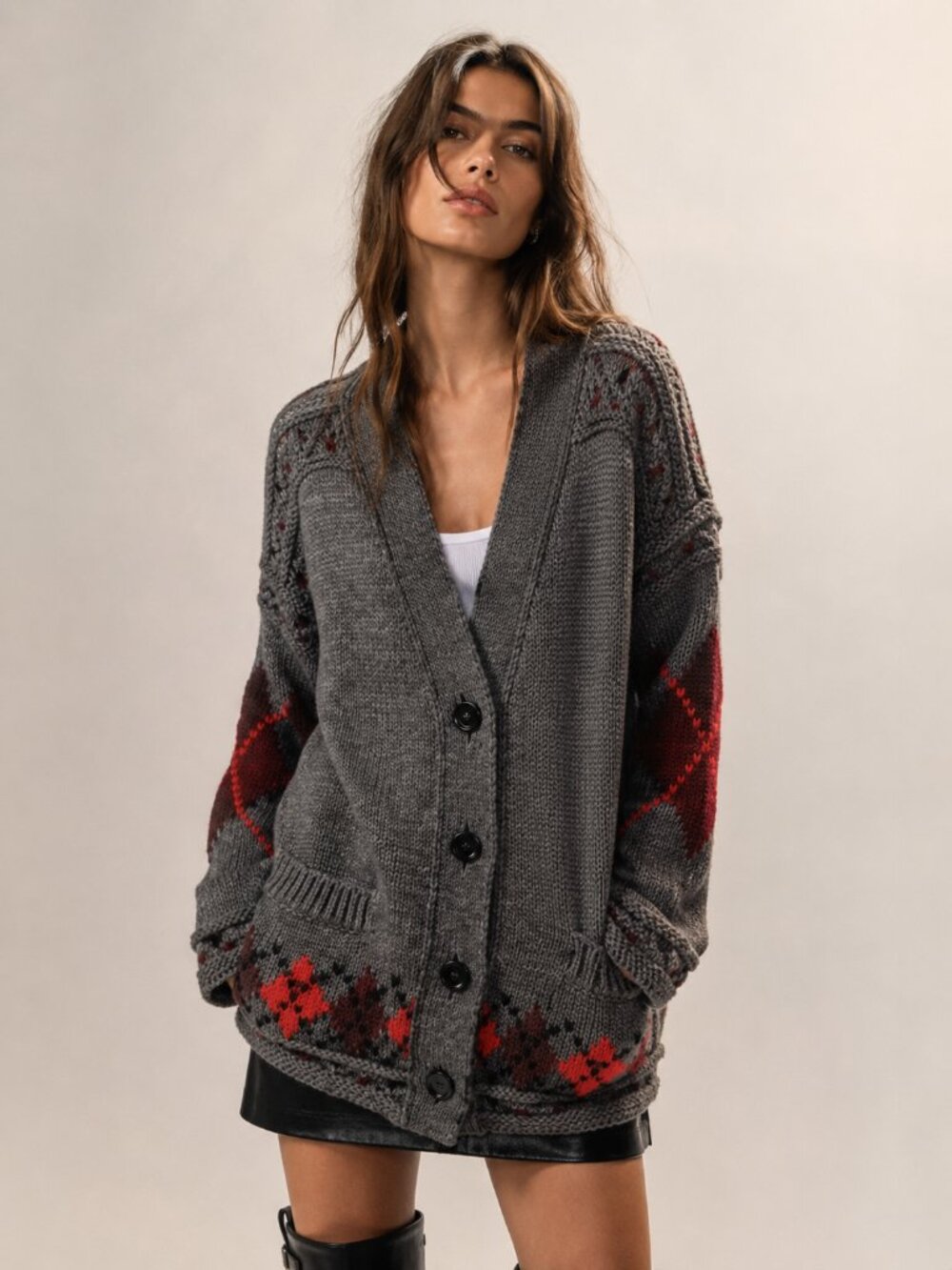 ISABEL MARANT Geena Oversized Argyle Wool Alpaca Blend Cardigan